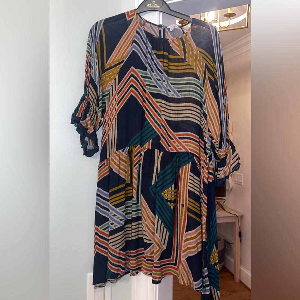 DRA Los Angeles Colorful Mini Dress Sz Small Never Worn Navy Blue & Fall Colors